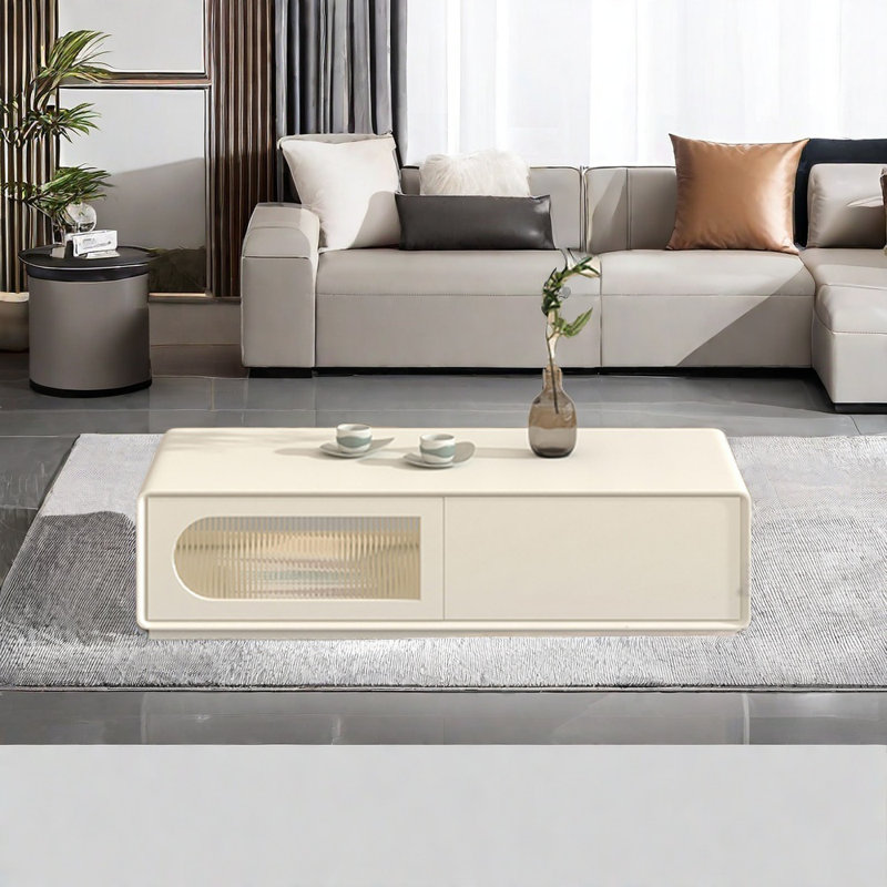 Cream solid wood coffee table Minimalism, 13.78" H x 39.37" L x 19.69" W