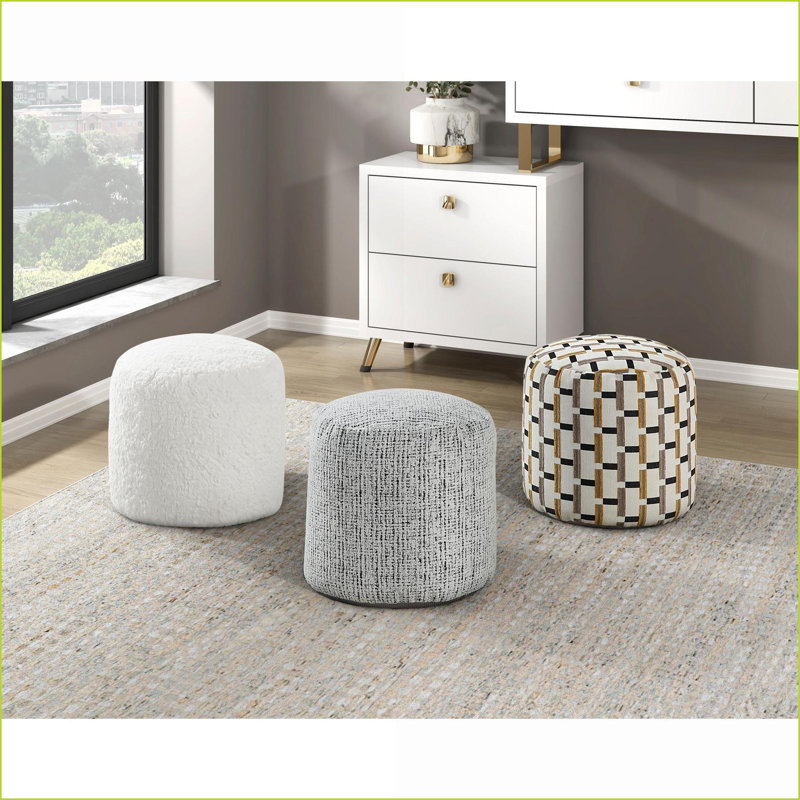 Repose-pieds, repose-pieds cylindrique en chenille moderne, antidérapant, 16 po x 17 po | Gris anthracite | Textile