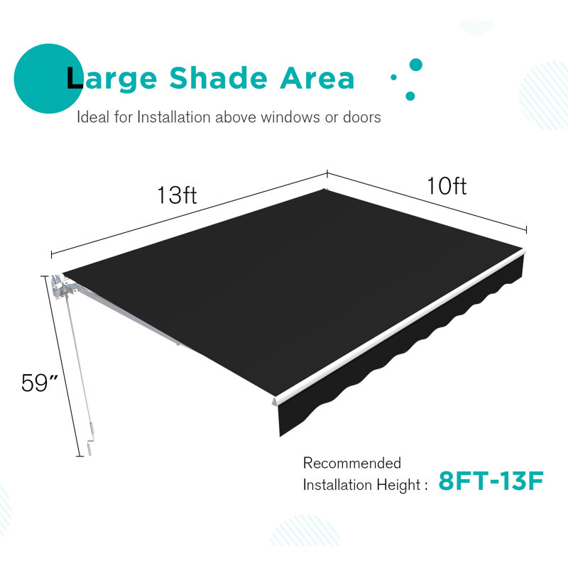 Auvent de terrasse à pente manuelle AECOJoy, l 156 po x P 120 po, Noir, Couleur unie