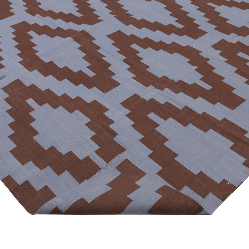 Blue & Brown Geometric Cotton Rug - 10' x 14'3"