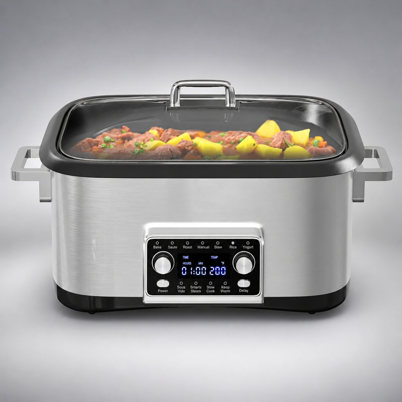 12-in-1 Programmable 8 Quart Slow Cooker with Timer, Temp Control and Auto Shut Off, Steaming Rack and Glass Lid