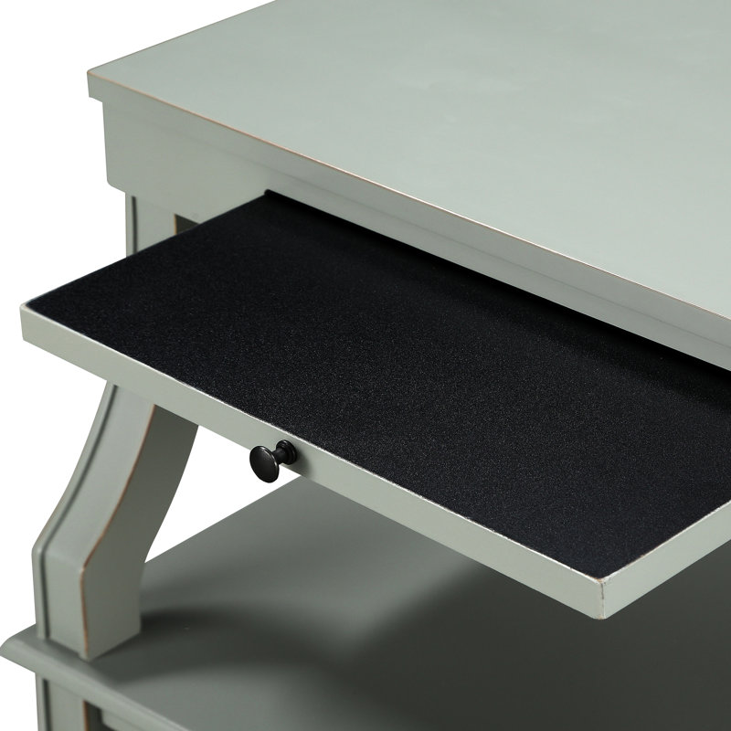 Table de chevet avec tiroir et plateau escamotable d'apparence cannelée en gris antique, Gris antique