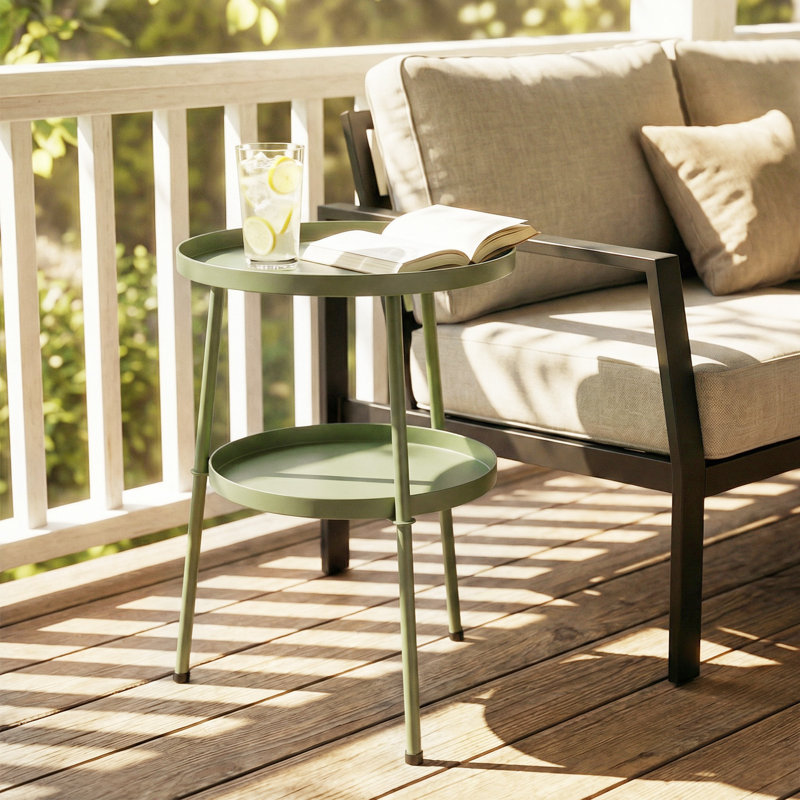 Round Metal Outdoor Side Table , 36cm cm W 36cm cm D, Light Green