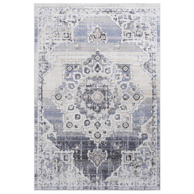Cream/blue Medallion Area Rug, Non-shedding, Stain-, Suited For Living Areas, Bedroom, Dining, 0.28in Pile Non-shedding & Perfect Home, Room Bedroom Dining Office,
