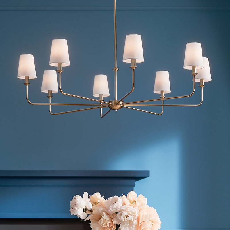 Kichler Pallas Brushed Natural Brass 8-Light Chandelier with Fabric Shades, Gold