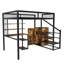 Lit mezzanine avec bureau, support de rangement et zone de charge intégrée pour les petites chambres, centre noir, cloisons de garde-robe réglables