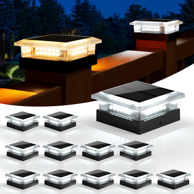 4x4 Post Solar Lights [12 Pack] with 96LEDs, IP67 Waterproof & 4 Lighting Modes. Fits 4x4/3.5x3.5 Wood/Vinyl Posts for Fence, Deck, Patio, Porch in Black