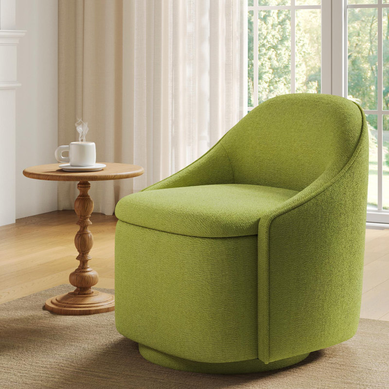  Fauteuil demi-tonneau pivotant avec rangement Aimille, Chenille vert Verna