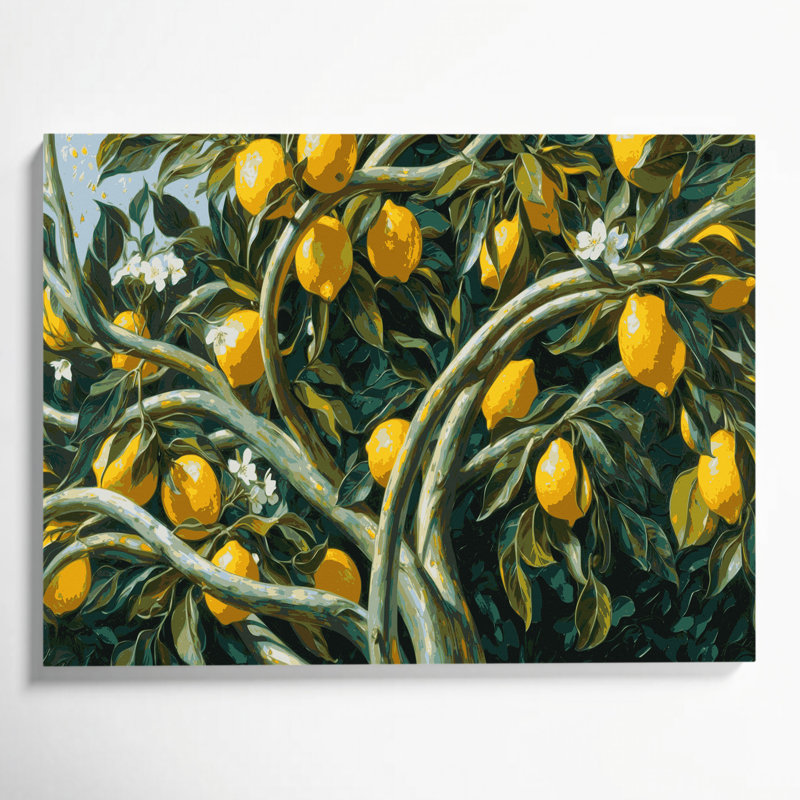 «Botanical Lemon Tree Branches», art mural sur toile verte, H 11 po x l 14 po