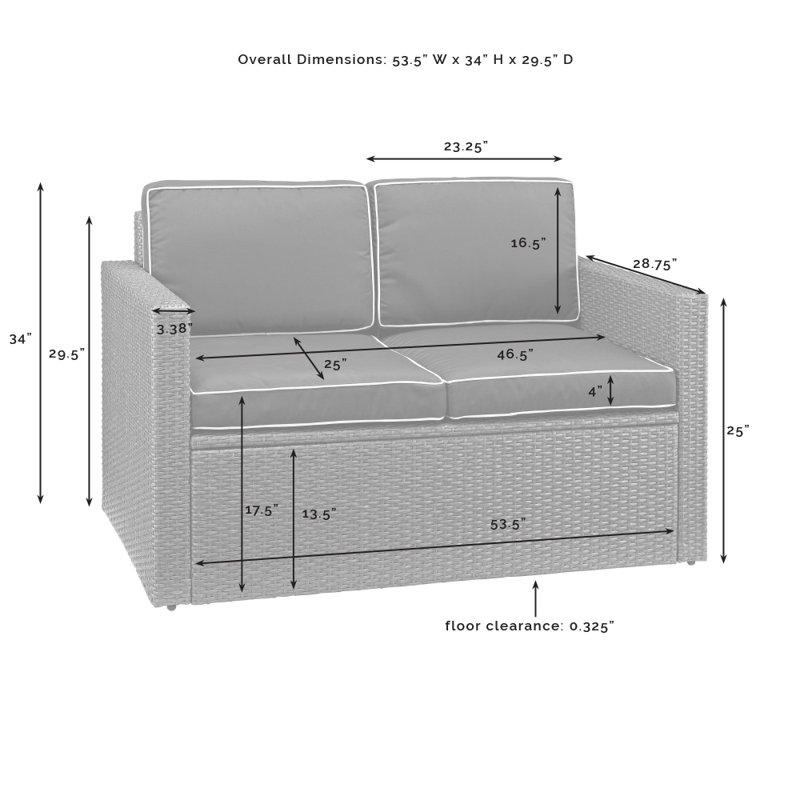 Arbedella 53'' Wide Loveseat with Cushions, Gray