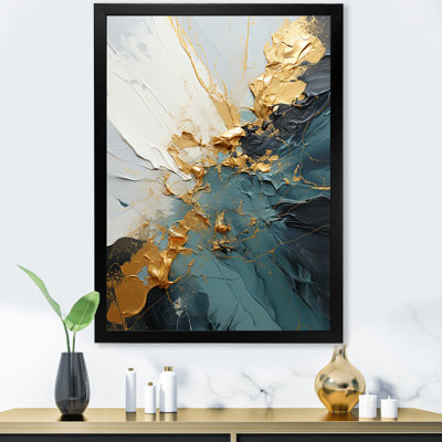 Or et vert abstrait cascade de marbre V - art mural abstrait
