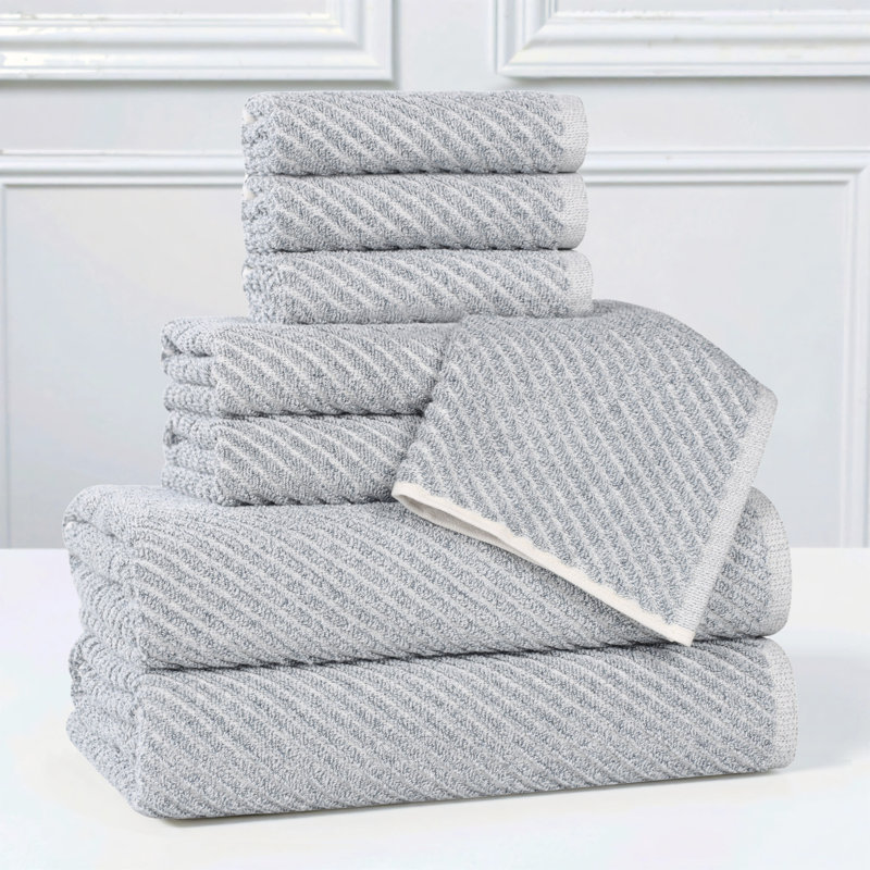  Cotton Blend Super Soft And Absorbent Amelia Collection Towel set (Set Of 8), Denim Blue, 8PC (2-Bath, 2-Hand, 4-Face)