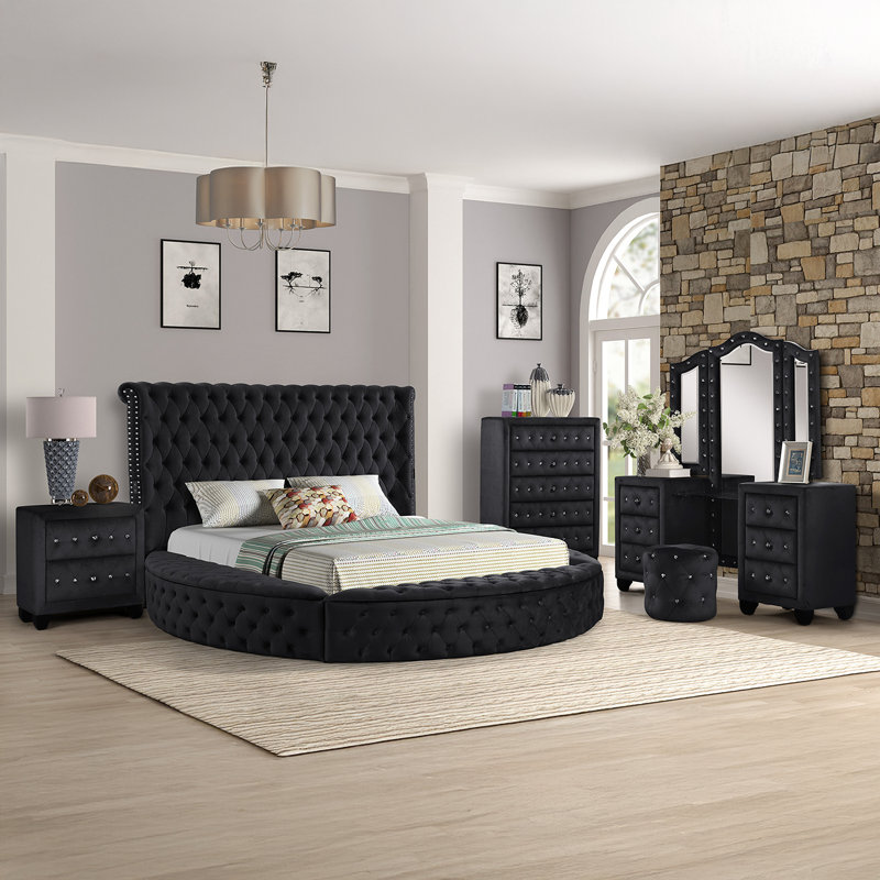 Ensemble de chambre avec rangement 6 pièces Taner, Très grand, Noir
