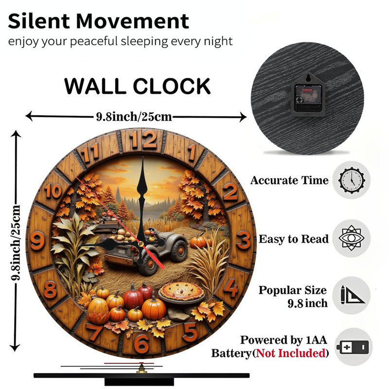 Horloge d'automne en bois sculpté