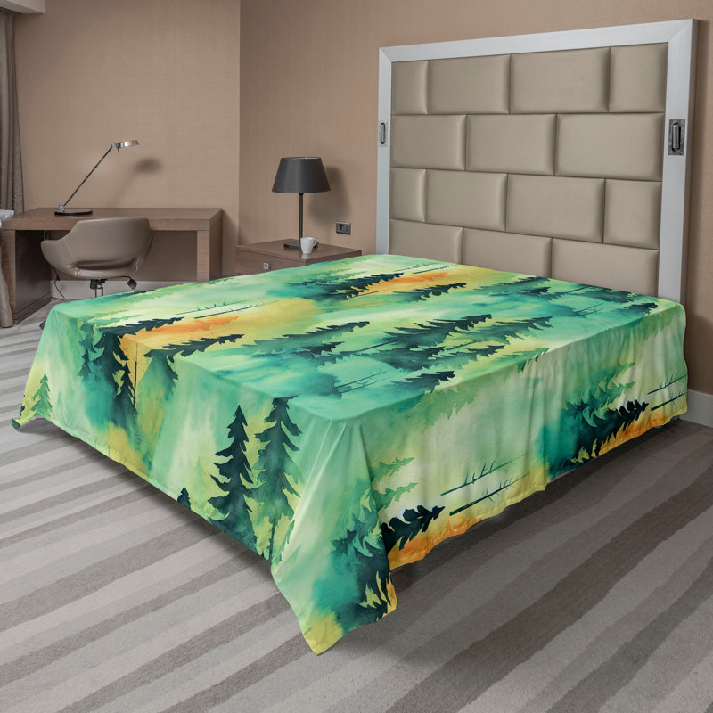 Drap plat de la forêt d'Ambesonne, art de paysage de jungle rétro vert fougère et vert laurier