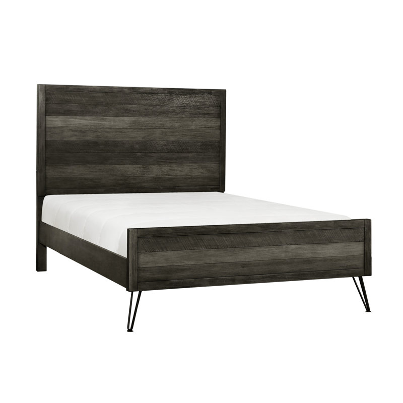 Contemporary Style Full Bed With Solid Wood, 3 - Tone Gray Finish, Metal Legs, Slat Design, Headboard And Paneling For Bedroom Decor