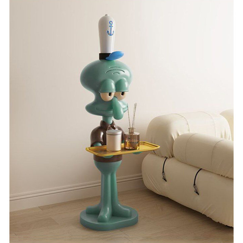 Grande figurine de sol de dessin animé avec plateau de service, statue décorative en résine, table d'appoint originale pour salon et entrée