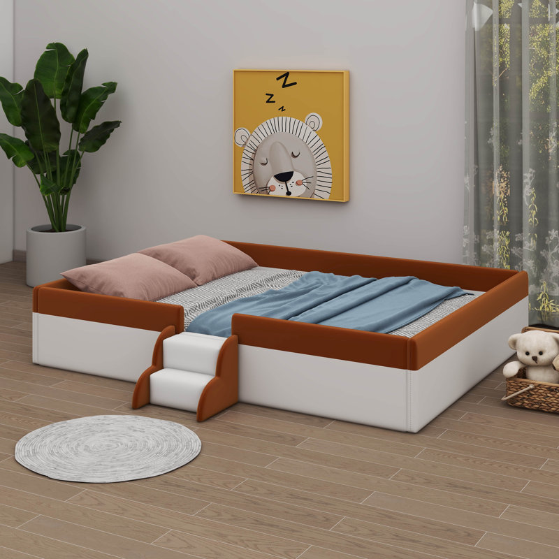 Upholstered Daybed Frame With Fence And Stairs, King