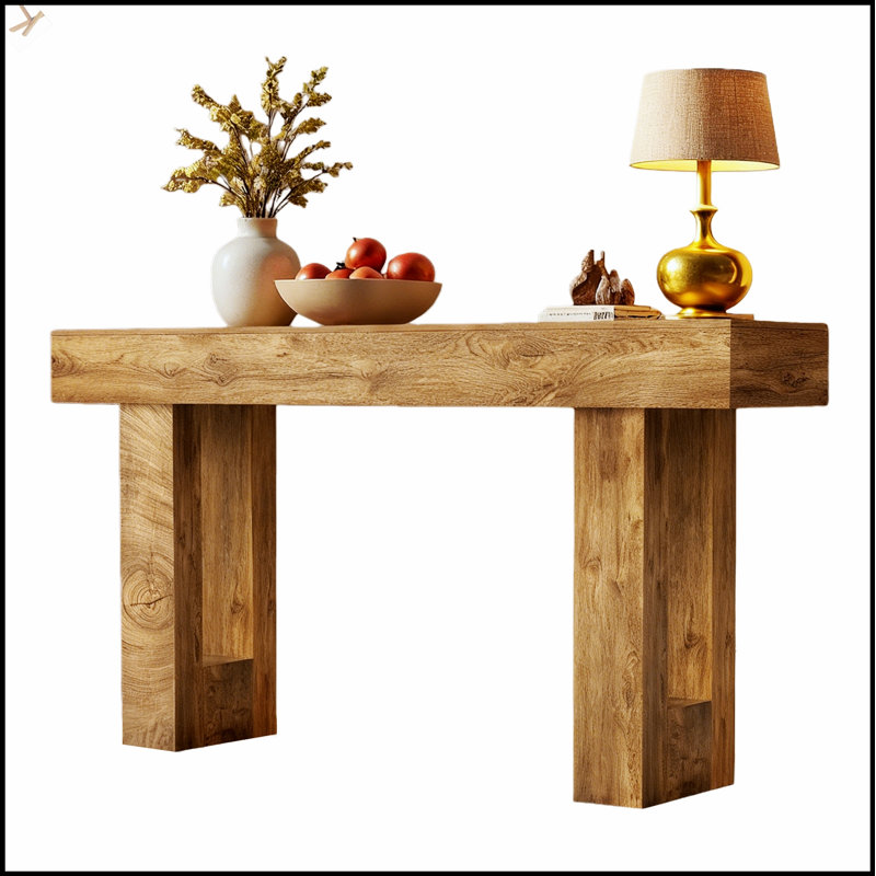 63'' Long Farmhouse Console Table With Storage, Native Wood Grain, Perfect For Hallway, Living Room, And Foyer