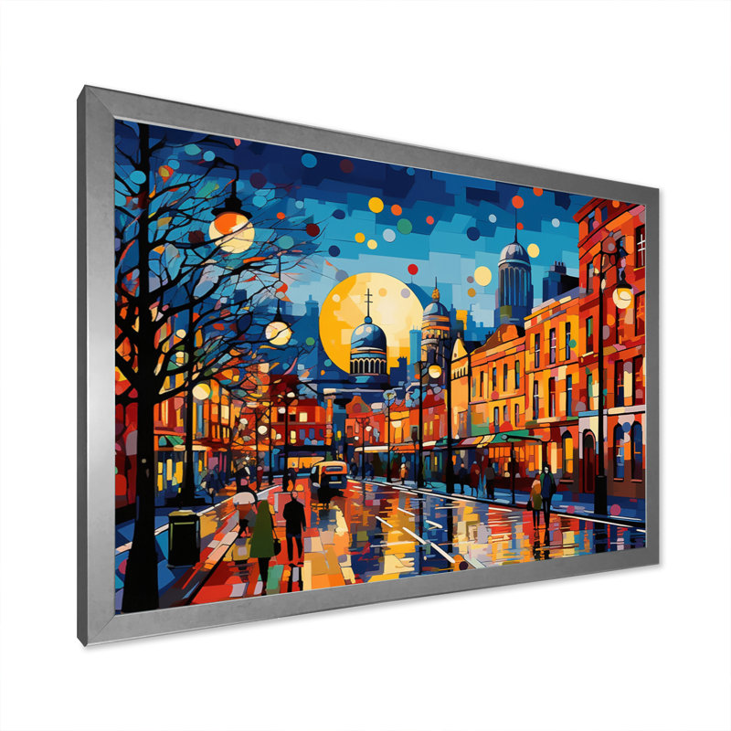 City Dublin Popart III sur impression sur toile, H 24 po x l 32 po x P 1 po, Cadre simple argenté