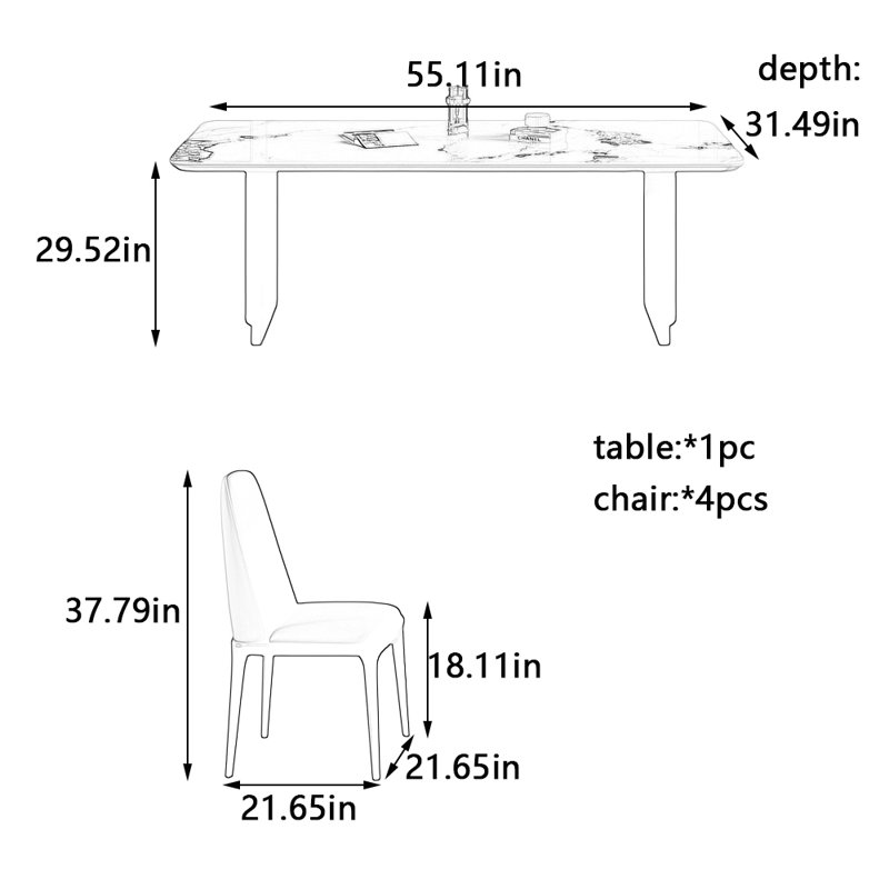 Concevez l'ensemble de table à manger et de chaises Rock The Plate, H 29,52 po x L 55,11 po x l 31,49 po