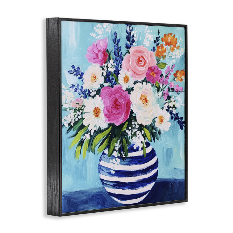 Fleurs dans un vase, giclée encadrée, design par Petal Prints Design, H 14 po x l 11 po, Giclée encadrée noir minuit