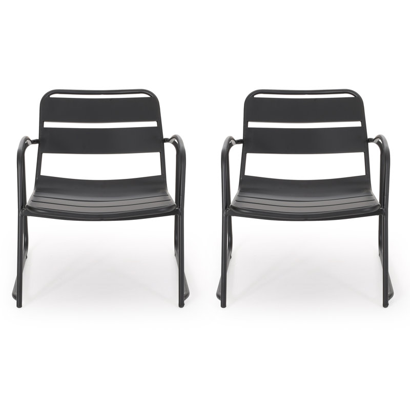 Arij Outdoor Slat Metal Accent Chairs, Matte Black