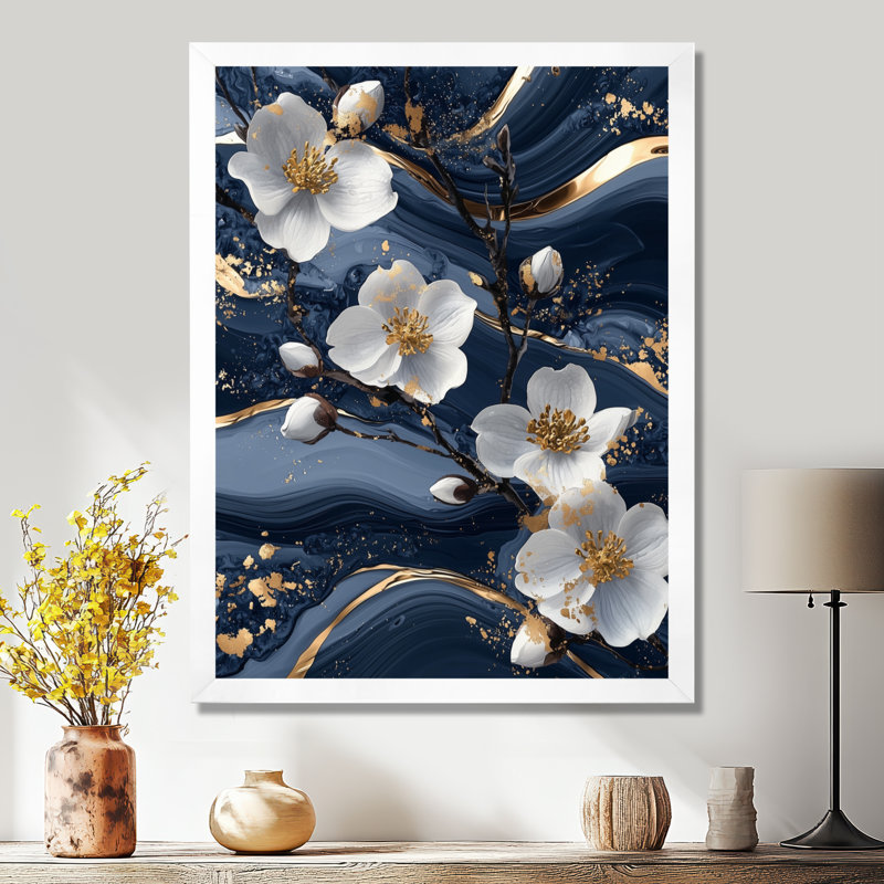 Koster - Art mural sur toile à motif floral, H 32 po x l 16 po, Reproduction encadrée d'une seule photo, Blanc