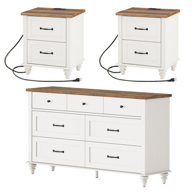 Janaria 3 Piece Bedroom Set - Includes 7 Drawer Dresser For Bedroom, Set Of 2 Nightstands With Charging Station & Drawers, 3 Piece Dresser And Nightst by Winston Porter