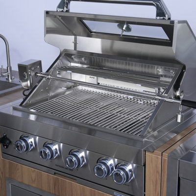 Barbecue au gaz 48B à 4 brûleurs 48B 4B02-W, barbecue encastré de 32 po, 4 brûleurs en fonte avec arrière infrarouge total 60000, grilles de cuisson de 8 mm, ensemble de moteur électrique robuste, deux lumières halogènes de surface,