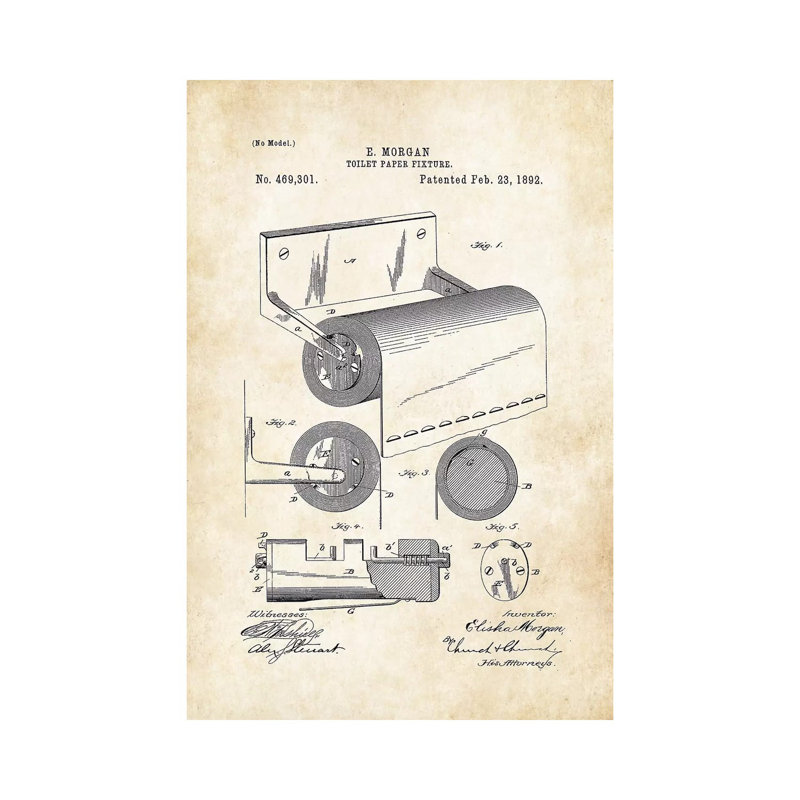 Toilette de papier hygiénique par brevet77 - reproduction de dessin sur toile tendue, H 12 po x l 8 po x P 0,75 po