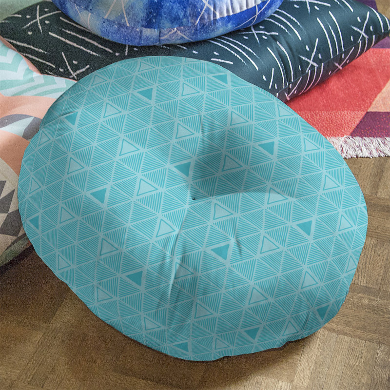 Coussin de sol classique à motif de triangles dessinés à la main, 26 po x 26 po, Aqua