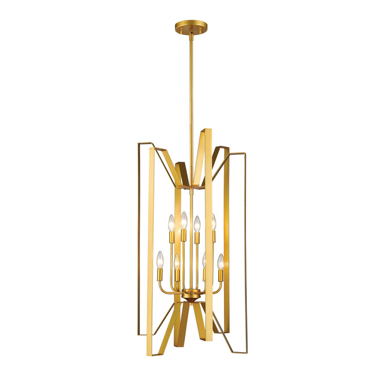Algertha 8 - Light Steel Dimmable Geometric Chandelier, Polished Metallic Gold
