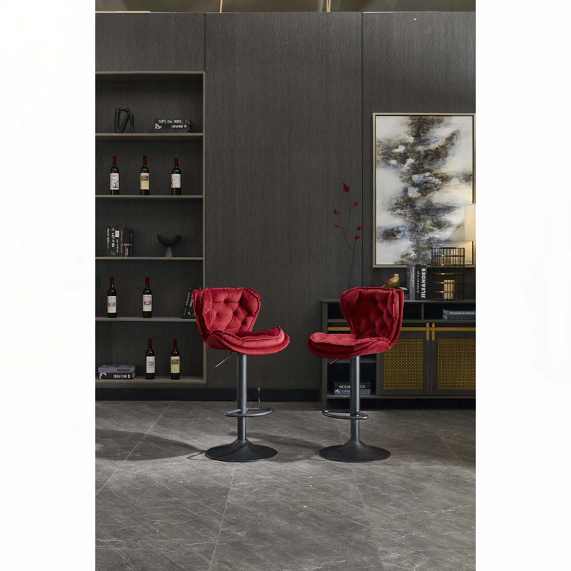 Swivel Fabric Upholstered Metal Bar Stools Set with Back and Footrest