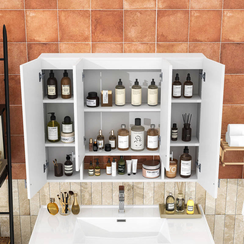Pharmacie murale avec tablettes ouvertes et charnières à fermeture douce, Blanc