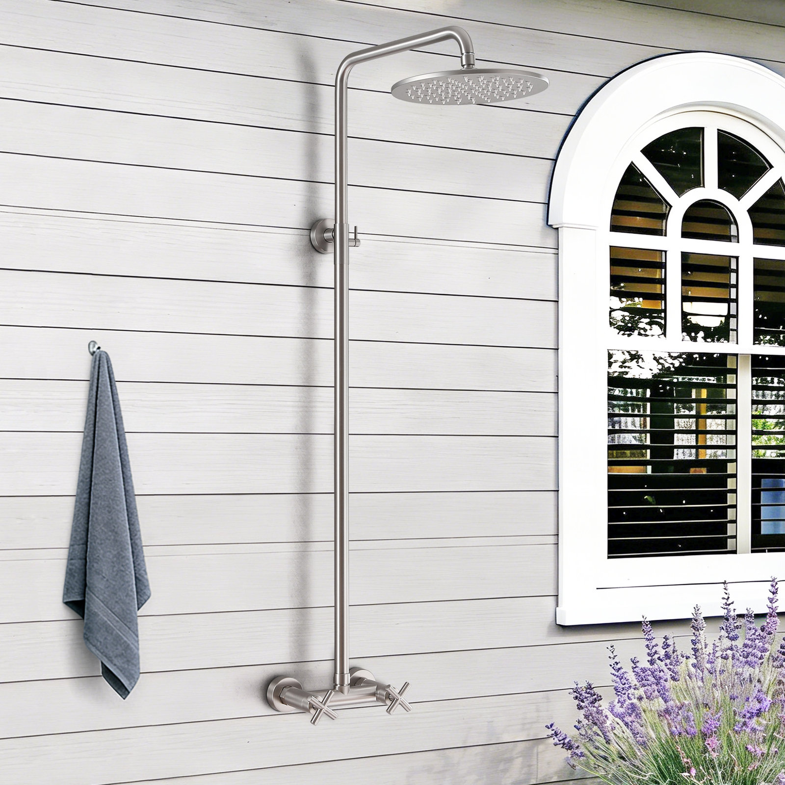Wall Mount Outdoor Shower, Brushed Nickel