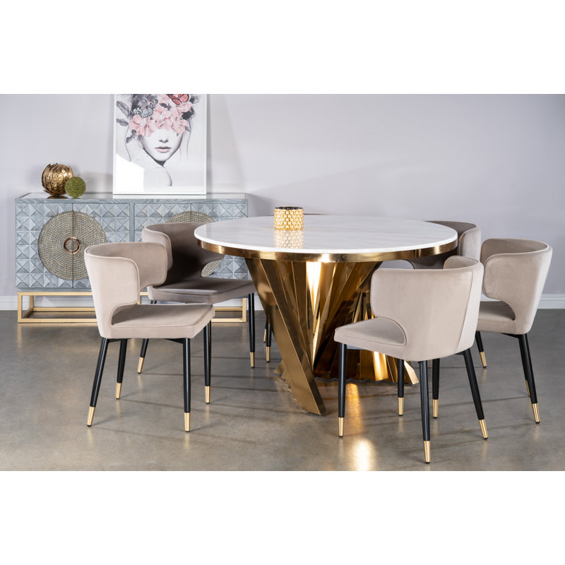 Kit Velvet Curved Back Side Chair with Elegant Ferrules – Modern Glam Dining or Accent Chair, Blue, Black and Gold