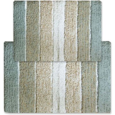 Ensemble de 2 tapis de bain antidérapants, lavables à la machine, moelleux, très absorbants, gris bleuté et beige