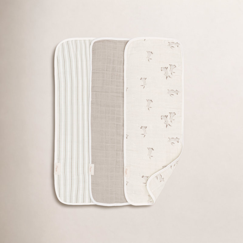 Organic Cotton 3-Pack Baby Burp Cloths, GOTS Certified, 7” x 20”, Gender Neutral