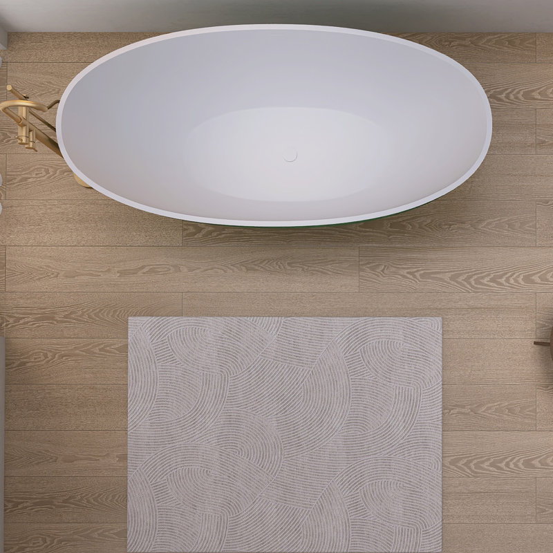 65''Solid Solid Surface Bathtub, Freestanding Soaking Bathtub, White/Green