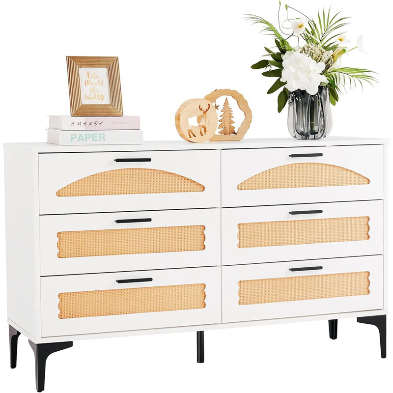 Commode double 6 tiroirs pour la chambre à coucher, commodes blanches et commodes pour le vestiaire