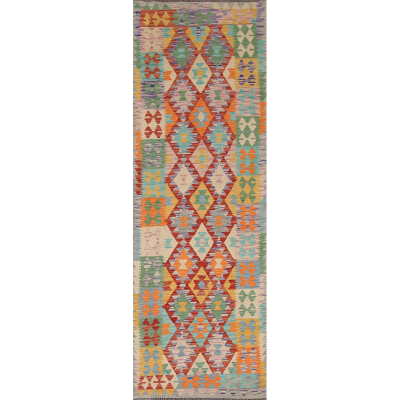 Tapis de couloir géométrique en laine Kilim