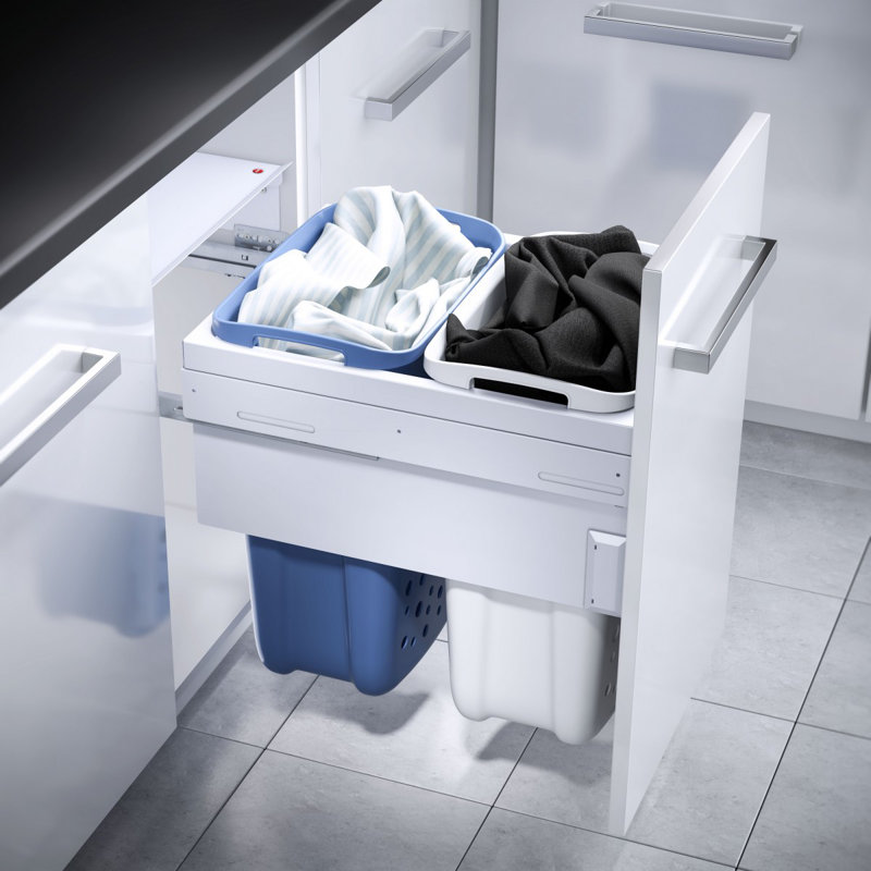 Plastic Cabinet Laundry Bin with Handles, White/Blue, Large (54.5cm x 41.8cm x 52.8cm)