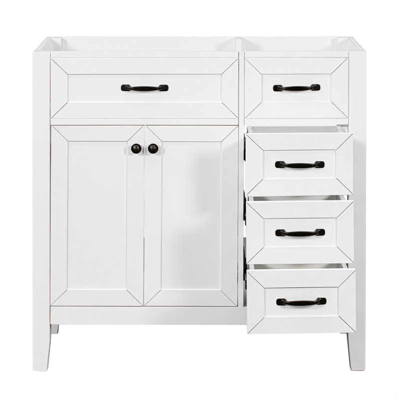 Meuble-lavabo 36 po sans lavabo, base d'armoire seulement, armoire de salle de bain avec tiroirs, structure solide et panneau de fibres à densité moyenne