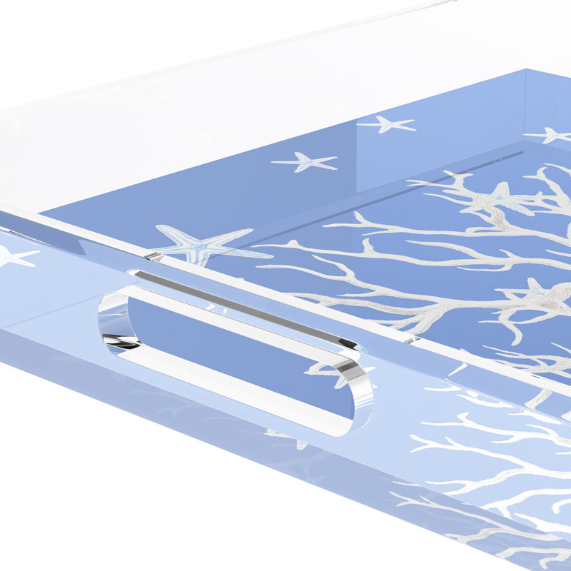 Coral Reef Acrylic Square Decorative Tray, Blue, 18"W x 18"D x 2"H