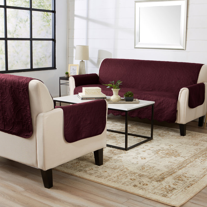Elenor T-Cushion Loveseat Slipcover, Wine / Light Grey