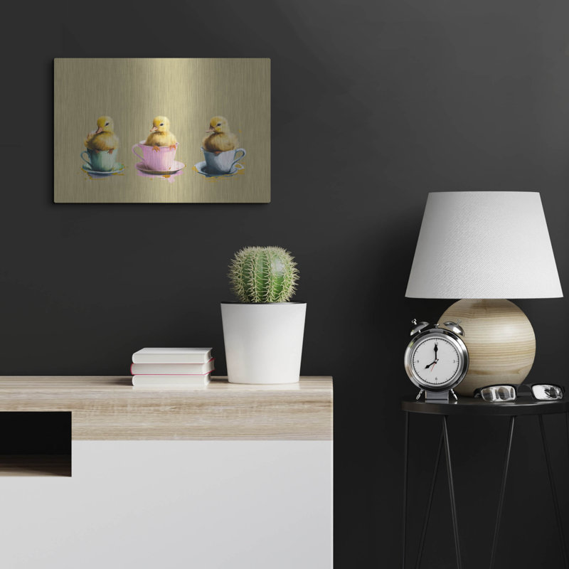 Art mural en métal Latitude Run® «Ducklings Cups» par Svetlana Aleynikova, H 16 po x l 24 po