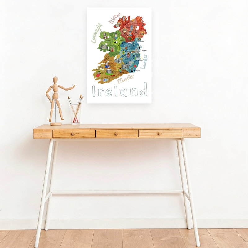 «Whimsical Ireland Map Whimsical Abstract Contemporary City Landscape», reproduction d'art mural, H 18 po x l 12 po