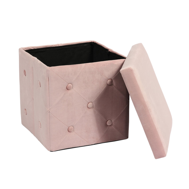 Farview 38cm Wide Velvet Square Ottoman with Storage, Pink