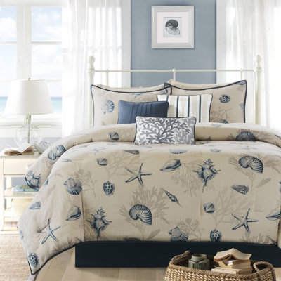 Bayside Blue Coastal 100% Cotton Sateen 7-Piece Cal King Comforter Set